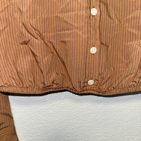 Women's Future Collective Striped Button-Up Shirt Brown/Black Size XS NWT NEW - Picture 5 of 11